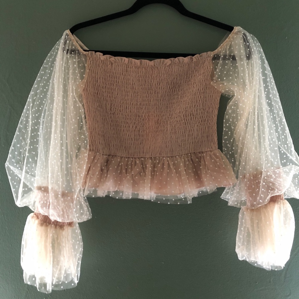 Smocked Off-the-Shoulder Crop Top